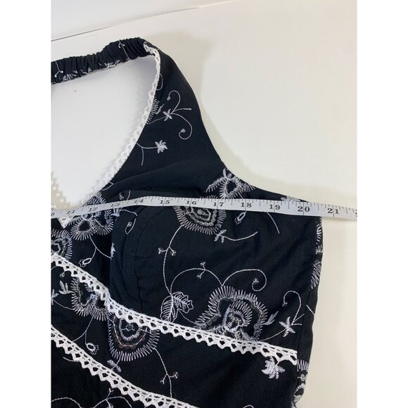 I.N. Studio Embroidered Sequin Halter Dress Size 14 Ruffle Tiered Eyelet V Neck - Picture 15 of 16